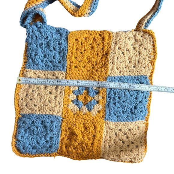Handmade Crochet Granny SquareTote‎ Bag Yellow Blue Boho Granola Cottagecore - Picture 6 of 8